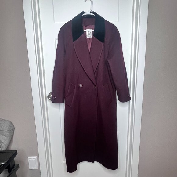 Jones New York Deep Purple Trench Coat 100% Wool - Double Breasted (Measured) - Picture 1 of 16